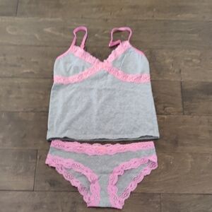 NWOT - PINK Victoria's Secret Gray and Pink Lace Trim Set